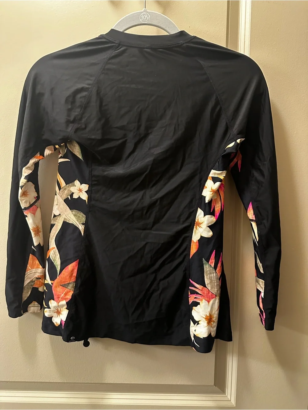 Rip Curl Black Floral-Panel Long Sleeve Zip Front Rash Guard